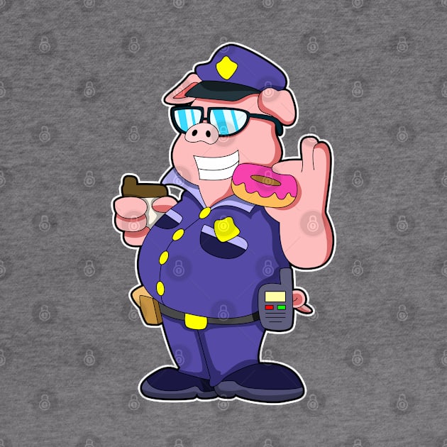 Pig as Police officer with Sunglasses & Donut by Markus Schnabel